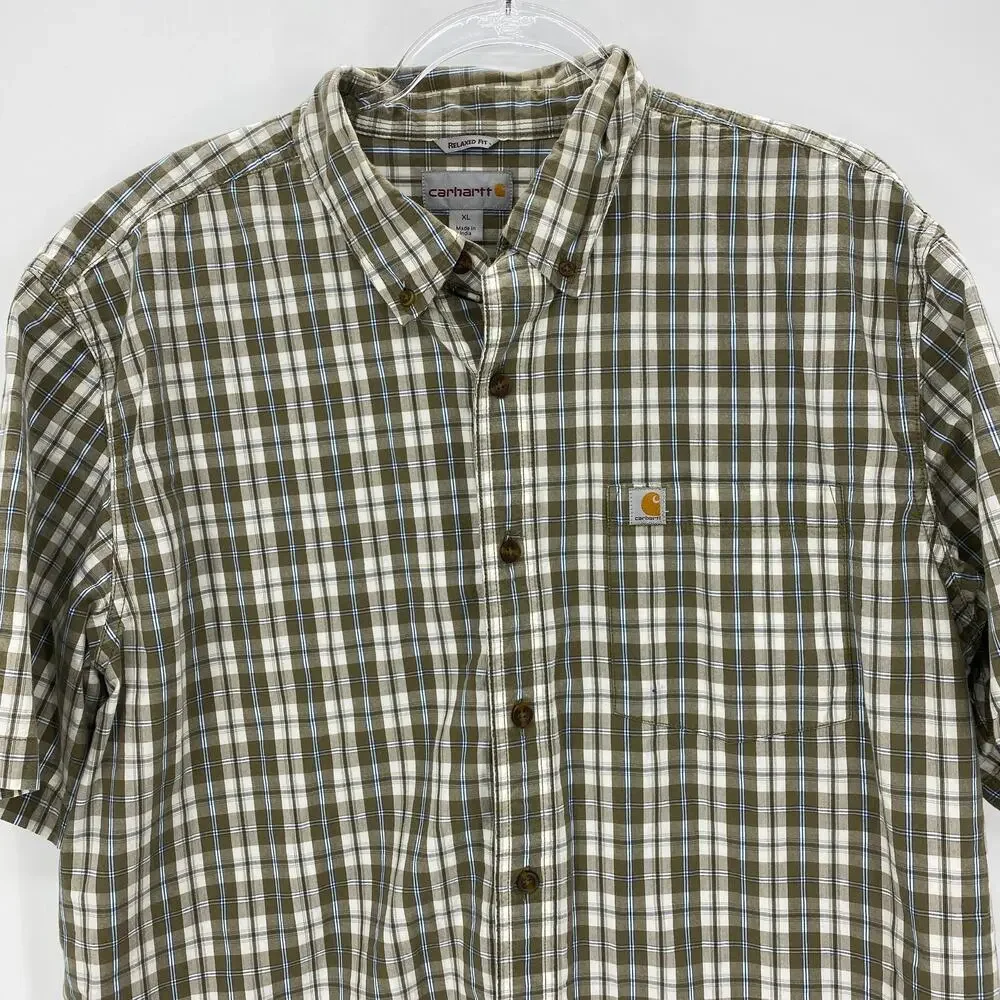 CARHARTT Mens Shirt Size XL Plaid Relaxed Fit Button-Up Short Sleeve Cotton Top